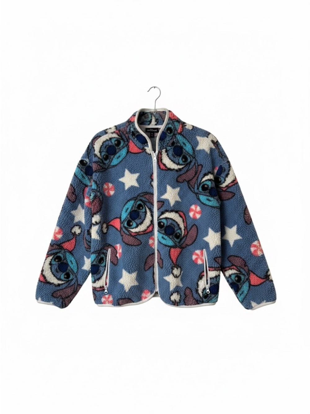 Womens XS Blue Fleece Jacket with Stitch & Star Print NWOT